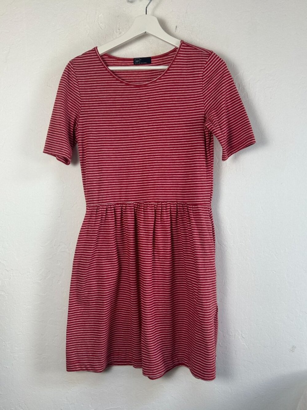 Gap Womens Red & White Striped Knit Short Sleeve T-Dress Small Casual Summer